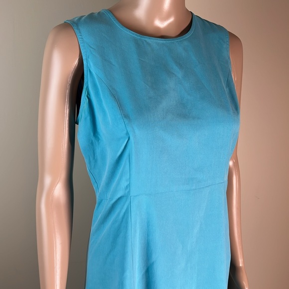 80s Vintage Victoria Holley silk sky blue sleeveless a-line dress 6 petite - Picture 2 of 8